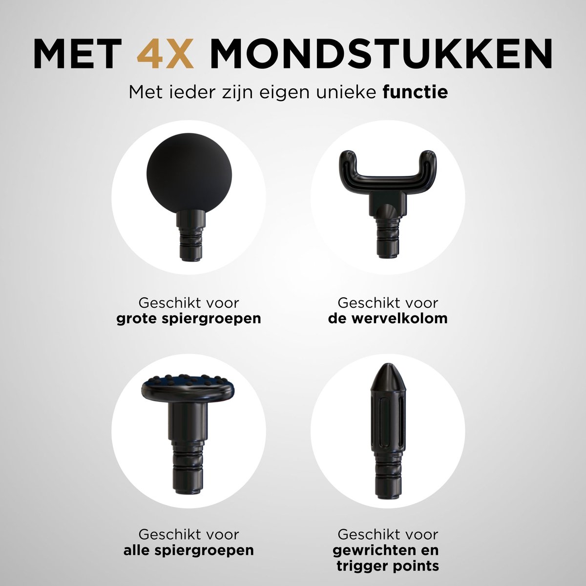 Afbeelding 2 van MusclePro Mini - massage gun - professioneel massage apparaat - massage pistool - spier massage - sport massage - 4 mondstukken