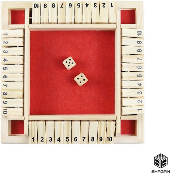 Afbeelding van het spel Shut The Box - 4 Spelers - Rood - Hout - Dobbelspel - Rekenspel