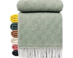 foto van Plaids.shop® Wollen Plaid - STOCKHOLM - Lichtgroen (140x200cm) Deken - 100% Wol