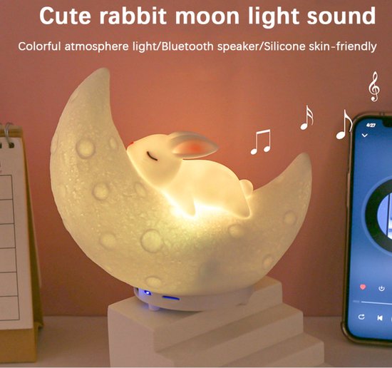 Bluetooth Muziek Konijn Maan Speaker APP bestuurbaar Led Verlichting Rgb Sfeer Lamp Siliconen Nacht Lamp Slaapkamer Decoratie Slaapkamer Lamp