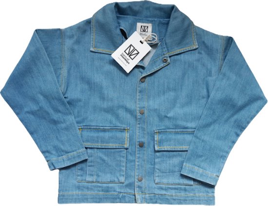 Denim jacket zig stitch maat 128 licht blauw