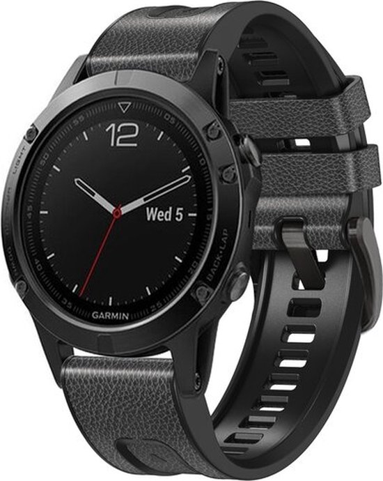 By Qubix - 22mm Quickfit - leer + siliconen bandje - Donkergrijs - Garmin Fenix 7 - 6 - 5 - Garmin bandje