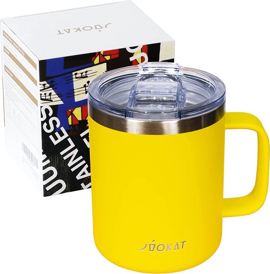 Thermosbeker met handvat, 350 ml, vacuüm geïsoleerde beker met deksel