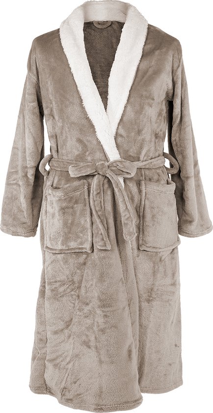 Badjas - Flanel - Kraag in sherpa - S/M - Unisex - Taupe