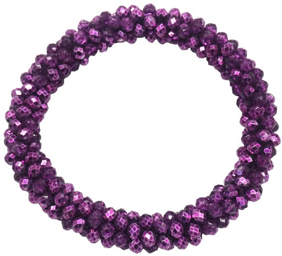 Bracelet Femme - Perles de Verre - Élastique - Violet Foncé
