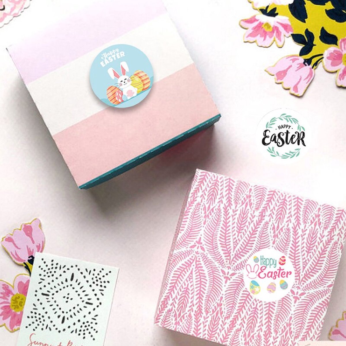 Paas Sticker - Sluitsticker - 4 assorti - Sluitzegel Pasen - Happy Easter - Paaseieren - Eitjes - Ei - Konijn | Kaart - Envelop | Fijne Paasdagen - Paasfeest | Kids - Kind | Envelop stickers | Cadeau - Gift - Cadeauzakje - Traktatie | Chique inpakken — afbeelding 5
