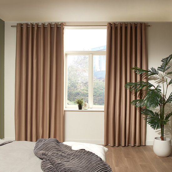 Mesa Living Verduisterende Gordijnen - Taupe - Gordijnen kant en klaar Ringen - 150 x 250cm