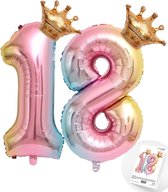 Cijfer Ballon nummer 18 - Prins - Prinses - Royal Rainbow - Ballon - Regenboog Unicorn Kleuren - Prinsessen Verjaardag