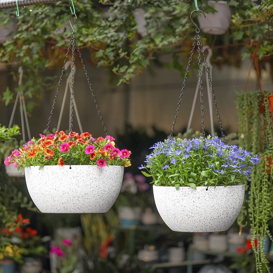 Set de 2 pots de fleurs en plastique suspendus diamètre 30 cm blanc  moucheté pots de... | bol
