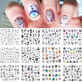 12 Stuks Nagelstickers – Mix van Minimalistisch, Modern, Galaxy, Wasbeer – Nail Art Stickers