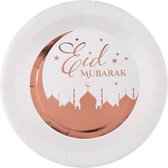Ramadan feest bordjes - 10x - karton - 22 cm - wit/rose goud - rond - Eid Mubarak