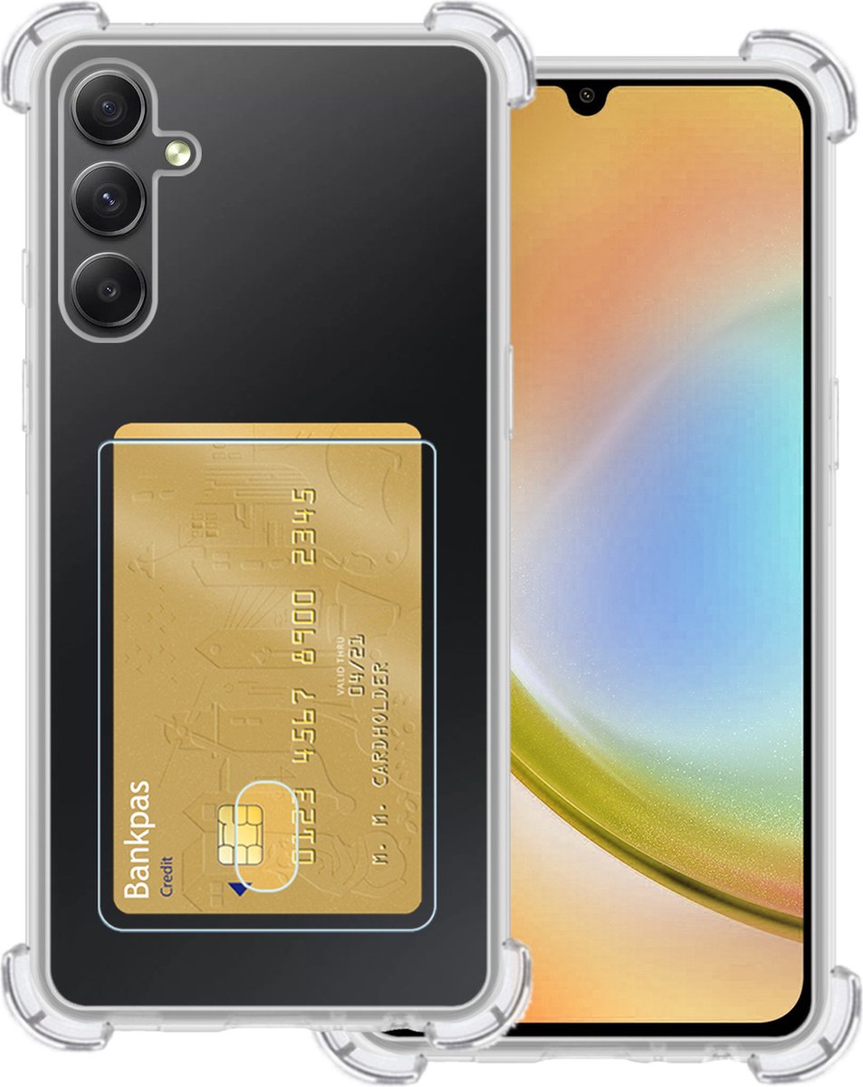 Hoesje Geschikt voor Samsung Galaxy A34 - Met Pashouder en Kaarthouder - Telefoon Hoes Shockproof - Siliconen Case - Back Cover - Shock Proof - Pasjes Houder - Transparant
