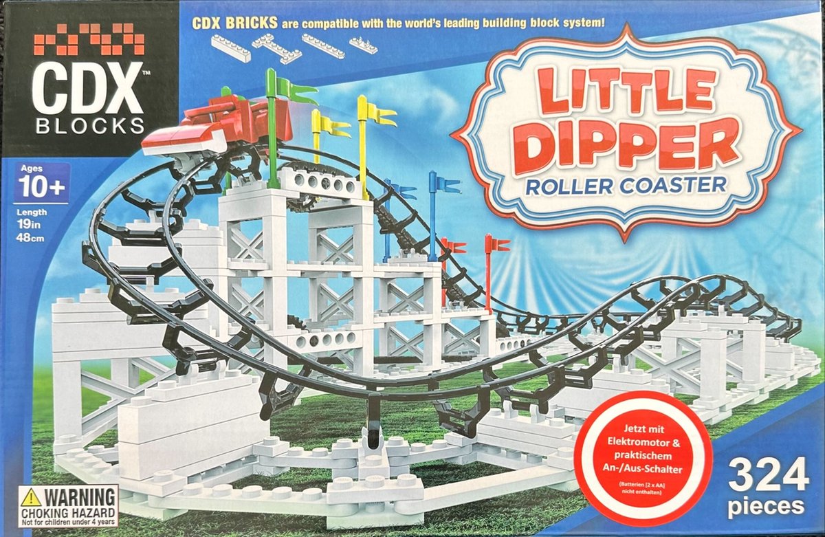 CDX Little Dipper Brick Roller Coaster | With engine - Achtbaan | Met motor- 324 pieces - 324 stuks - 48 cm - verjaardagscadeau