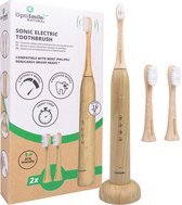 Optismile Natural Elektrische Tandenborstel Bamboe - 2 Opzetborstels - 4 Poetsstanden - 3 Standen