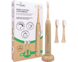 Optismile Natural - Brosse à Dents Electrique Aspect Bamboe - Avec 2 Têtes de brosse en Bamboe Offertes - 4 Modes de Brossage - 3 Niveaux d'Intensité - Minuterie Intégrée