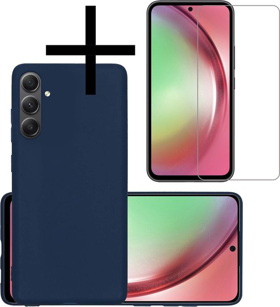 Coque Samsung Galaxy A54 Coque Arrière Coque Siliconen Avec Protecteur D'écran - Blauw Foncé