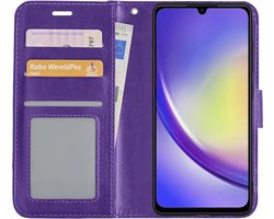 Hoesje - Met Pasjeshouder - Geschikt voor Samsung Galaxy A34 - Luxe Bookcase Portemonee - Flip Case - Kunstleer Book Case - Flipcase - Book Cover - Walletcase - Portemonneehoes - Paars