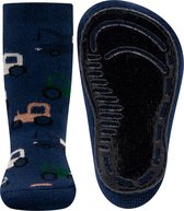 Chaussette Antidérapante Ewers Bleu Foncé avec Tracteurs et Dépanneuses - Semelle en Silicone-18/19