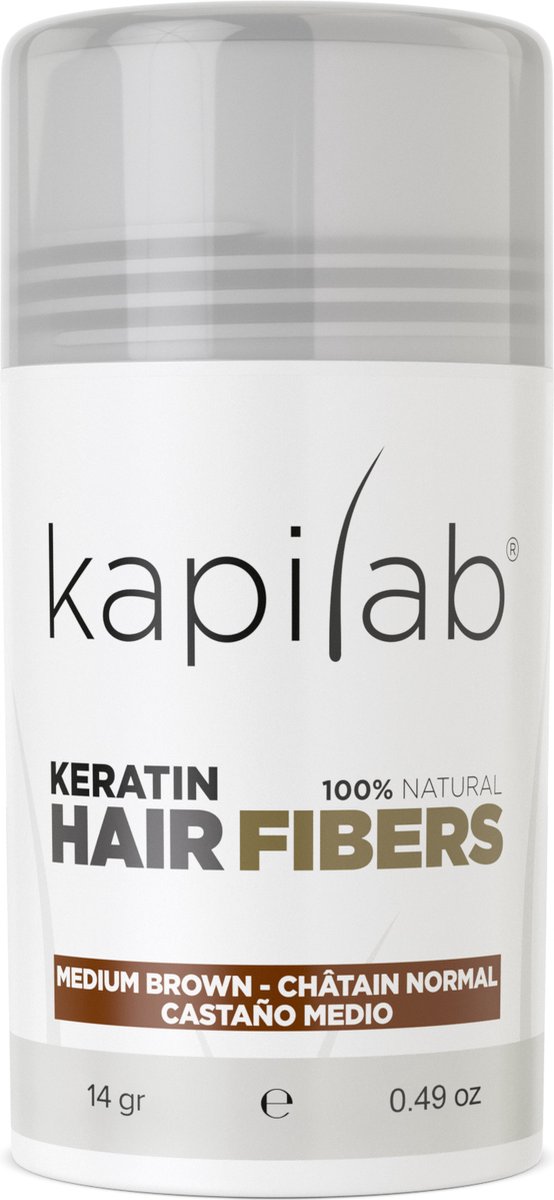 Kapilab Hair Fibers Middenbruin - Keratine haarvezels verbergen haaruitval - Direct voller haar - 100% natuurlijk - 14 gram