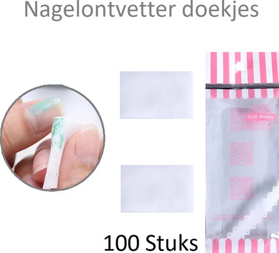 Nagel Ontvetter & Nail Cleaner Set (100 stuks) - Complete Nagelverzorging met Nagel Primer, Nagel Cleaner, Celstof Doekjes - Professionele Nail Wipes voor Perfecte Manicure & Pedicure