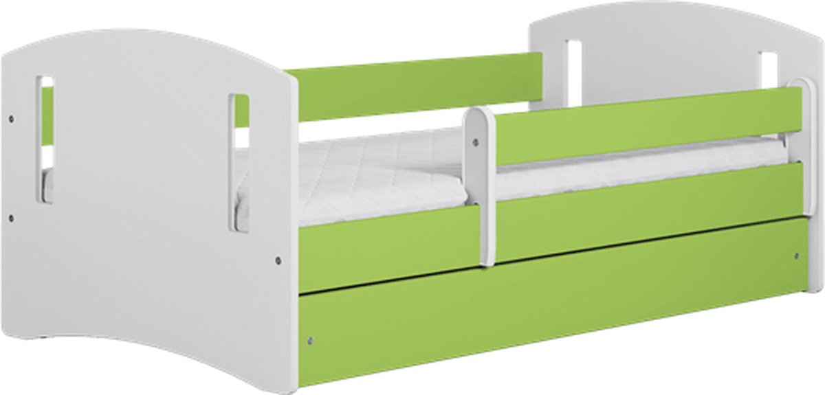 Kocot Kids - Bed classic 2 groen met lade met matras 140/80 - Kinderbed - Groen