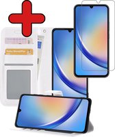 Hoesje Geschikt voor Samsung A34 Hoesje Book Case Hoes Portemonnee Cover Walletcase Met Screenprotector - Hoes Geschikt voor Samsung Galaxy A34 Hoes Bookcase Hoesje - Wit