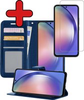 Hoesje Geschikt voor Samsung A54 Hoesje Book Case Hoes Portemonnee Cover Walletcase Met Screenprotector - Hoes Geschikt voor Samsung Galaxy A54 Hoes Bookcase Hoesje - Donkerblauw