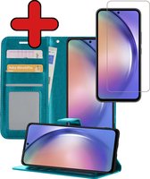 Hoesje Geschikt voor Samsung A54 Hoesje Book Case Hoes Portemonnee Cover Walletcase Met Screenprotector - Hoes Geschikt voor Samsung Galaxy A54 Hoes Bookcase Hoesje - Turquoise
