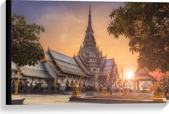 Canvas - Mooi Kasteel met Zonsondergang in Thailand - 60x40 cm Foto op Canvas Schilderij (Wanddecoratie op Canvas)