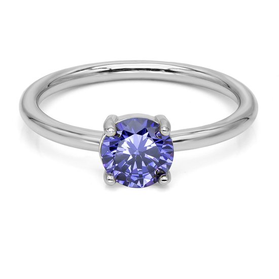 New Bling 9NB-1140-50 Ring en Argent avec Pierre Zircone - Violet - 6mm - Taille 50 - Rhodium - Argent