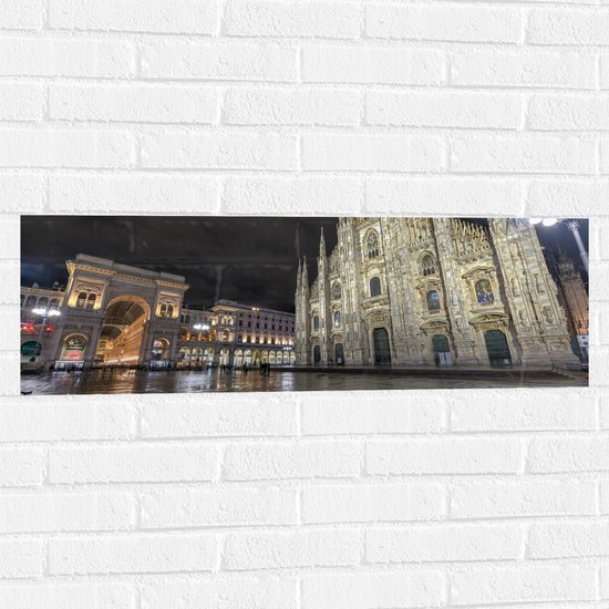 WallClassics - Muursticker - Santa Maria del Fiore Kathedraal op Piazza Del Duomo Plein in Florence, Italië - 90x30 cm Foto op Muursticker