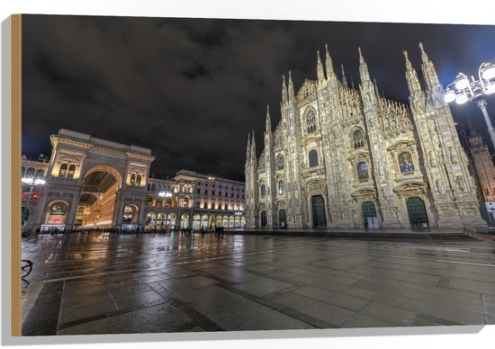 WallClassics - Hout - Santa Maria del Fiore Kathedraal op Piazza Del Duomo Plein in Florence, Italië - 90x60 cm - 9 mm dik - Foto op Hout (Met Ophangsysteem)