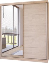 Zweefdeurkast Kledingkast met Spiegel Garderobekast met planken en kledingstang - 183x61x218 cm (BxDxH) - SLIK (Sonoma)