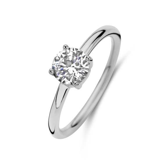 New Bling 9NB-1123-50 Zilveren Ring met Zirkonia Steen - Wit - 6mm - Maat 50 - Rhodium - Zilver