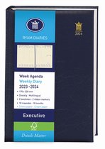 Ryam | Bureau agenda | Executive Crème 6-Talig Mundior | 2023/2024 | Genaaid gebonden | A5 | 18 mnd | Blauw |