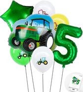 Cijfer ballon 5 jaar Trekker - Boer - Boerderij - Themafeest Ballonnenpakket - Groen - Helium Ballon - Snoes
