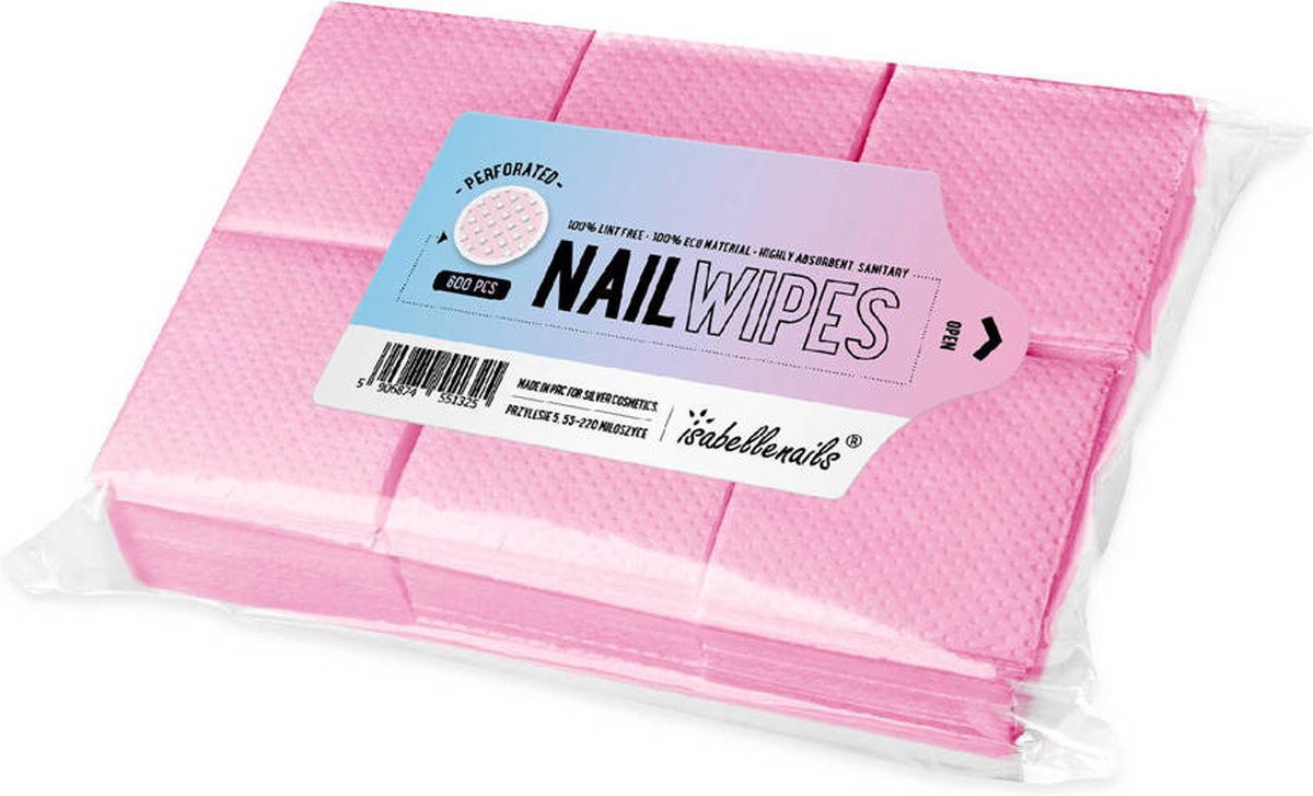 Isabelle Nails Geperforeerde Nail Wipes Stofvrije Wattenschijfjes 600 stuks Roze