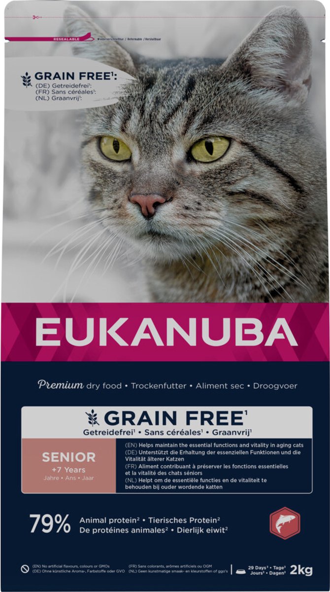 Eukanuba Kattenvoer Droog Senior Graanvrij Zalm - 4 x 2 kg - Voordeelverpakking