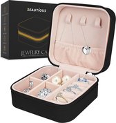 Beautious® Luxe Sieradendoos – Sieradenhouder – Juwelendoos – Compact - Ring/Oorbellen/ Ketting/Horloge - Zwart