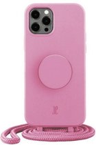 Just Elegance PopGrip TPU Back Case met nekhanger (150cm) - Geschikt voor Apple iPhone 12/12 Pro (6.1") - Roze