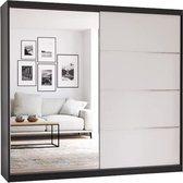 InspireMe- Zweefdeurkast Kledingkast met Spiegel Garderobekast met planken en kledingstang - 203x61x218 cm (BxDxH) - BEN 42 (Zwart)