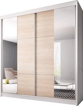 InspireMe- Zweefdeurkast Kledingkast met Spiegel Garderobekast met planken en kledingstang - 233x61x218 cm (BxDxH) - BEN 36 (Wit)