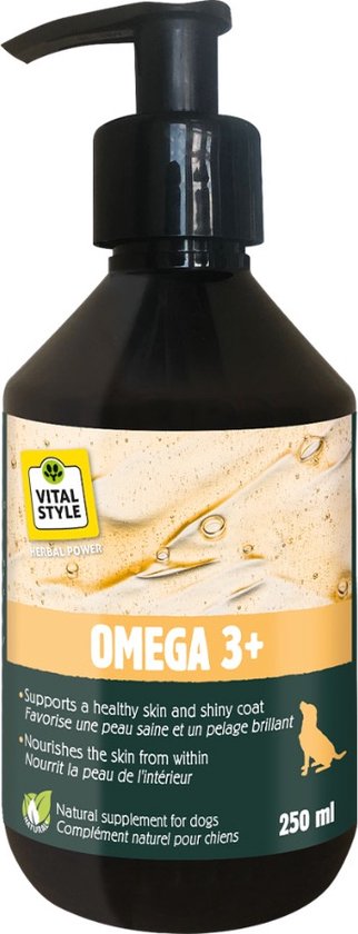 VITALstyle Omega 3+ - Honden Supplementen - Vachtverzorging - Omega 3, 6 & 9 - Met o.a. Visolie & Lijnzaadolie - 250 ml