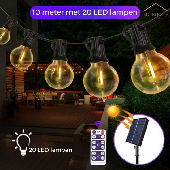 Cordon lumineux solaire Homezie - Avec télécommande - 10 mètres - 20  ampoules LED -... | bol
