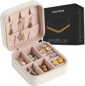Beautious® Luxe Sieradendoos – Sieradenhouder – Juwelendoos – Compact - Ring/Oorbellen/ Ketting/Horloge - Wit