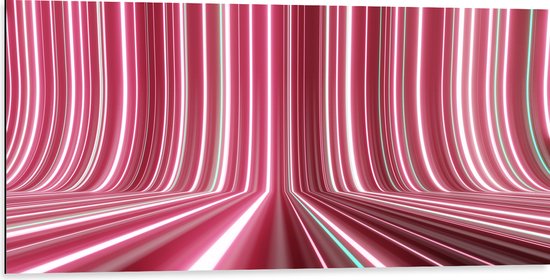 WallClassics - Dibond - Verschillende Tinten Roze in Streeppatroon - 100x50 cm Foto op Aluminium (Wanddecoratie van metaal)