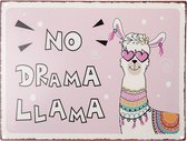 Clayre & Eef Tekstbord 33x25 cm Roze Ijzer Lama No drama Llama Wandbord