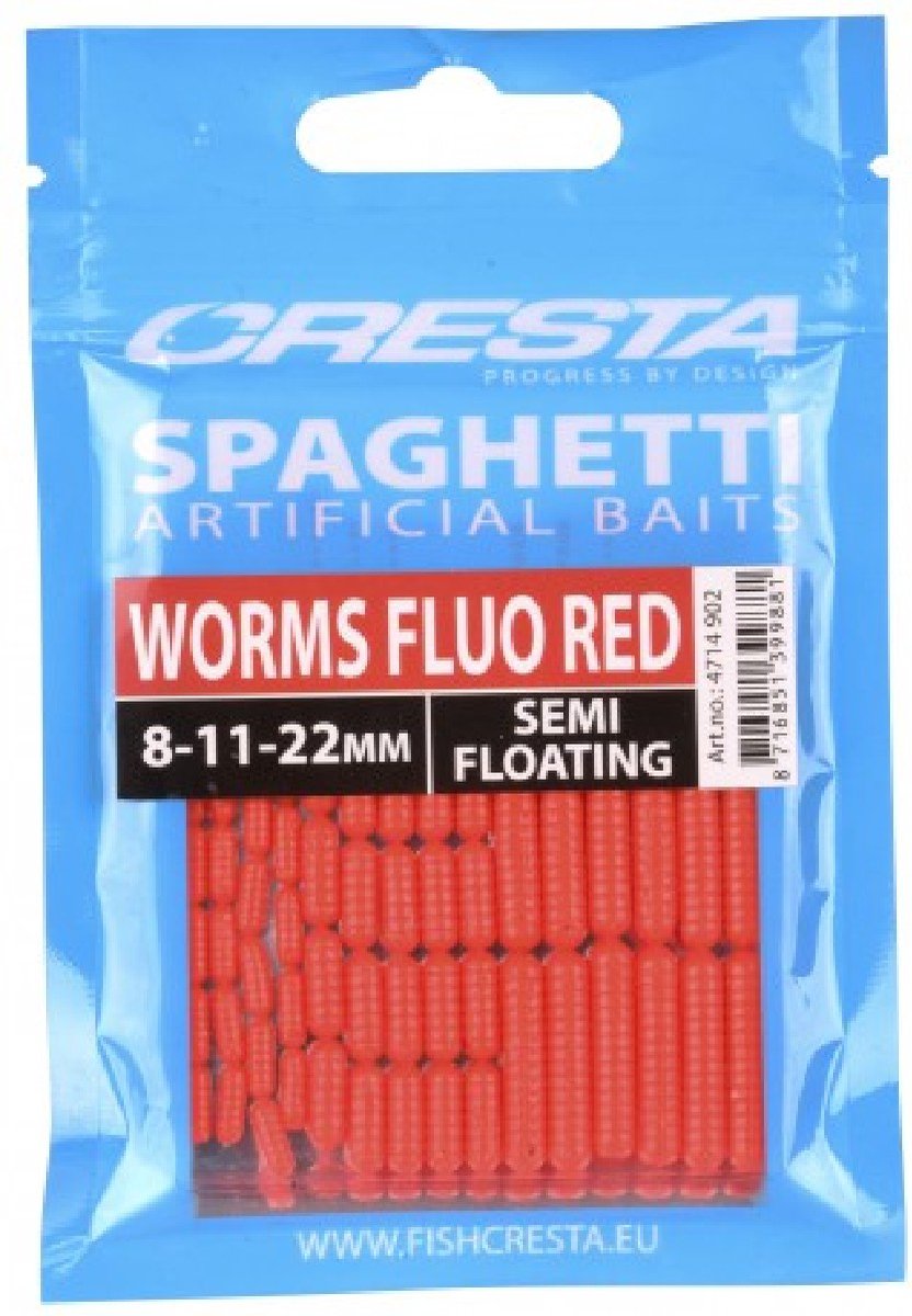 Cresta Spaghetti Worms (8-11-22mm) Semi Floating - Kleur : Worms Fluo Red