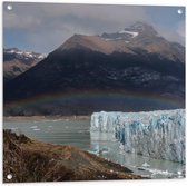 WallClassics - Tuinposter – Regenboog in Landschap met IJskappen - 80x80 cm Foto op Tuinposter (wanddecoratie voor buiten en binnen)