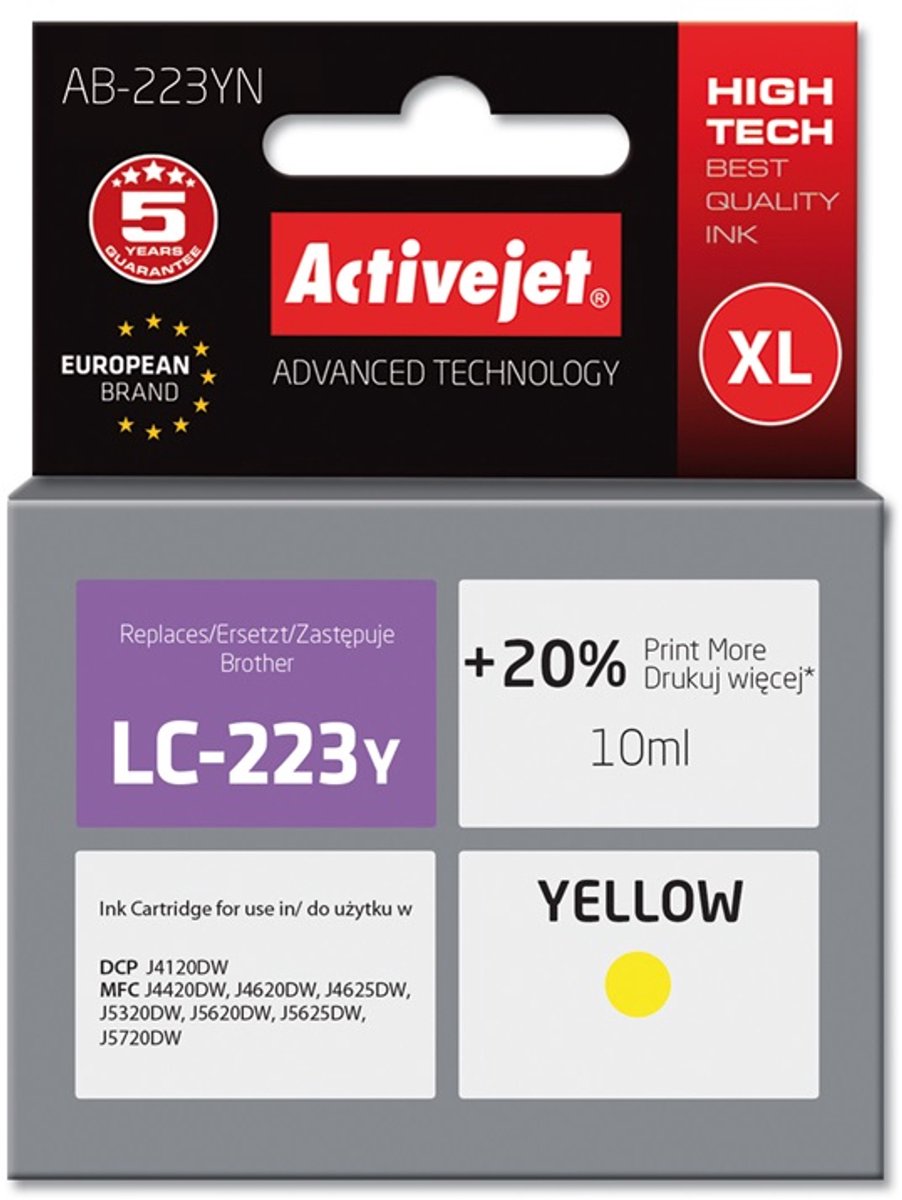 Ink Activejet AB-223YN (replacement Brother LC223Y; Supreme; 10 ml; Yellow)